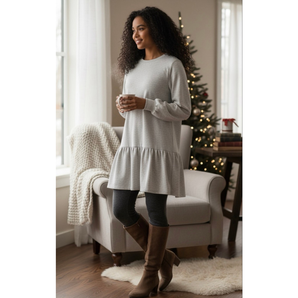 Lovesoft Heather Grey Long Sleeve Sweatshirt Dress w/ Ruffle Hem medium